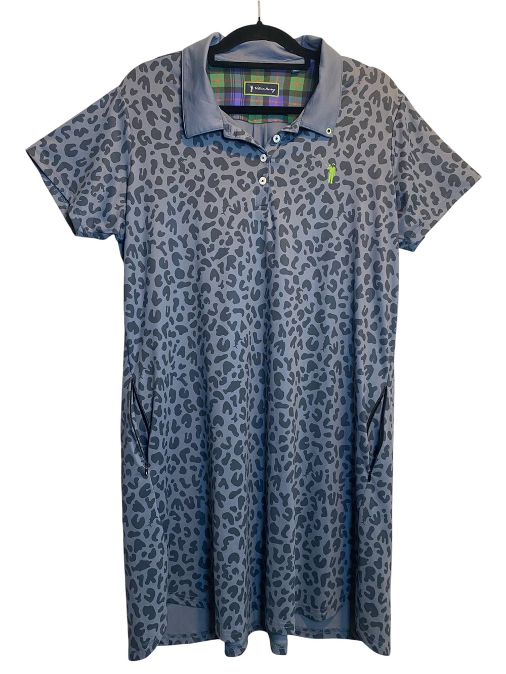 William Murray Classic Polo Golf Dress Women’s XXL Blue Gray Leopard Print Mini